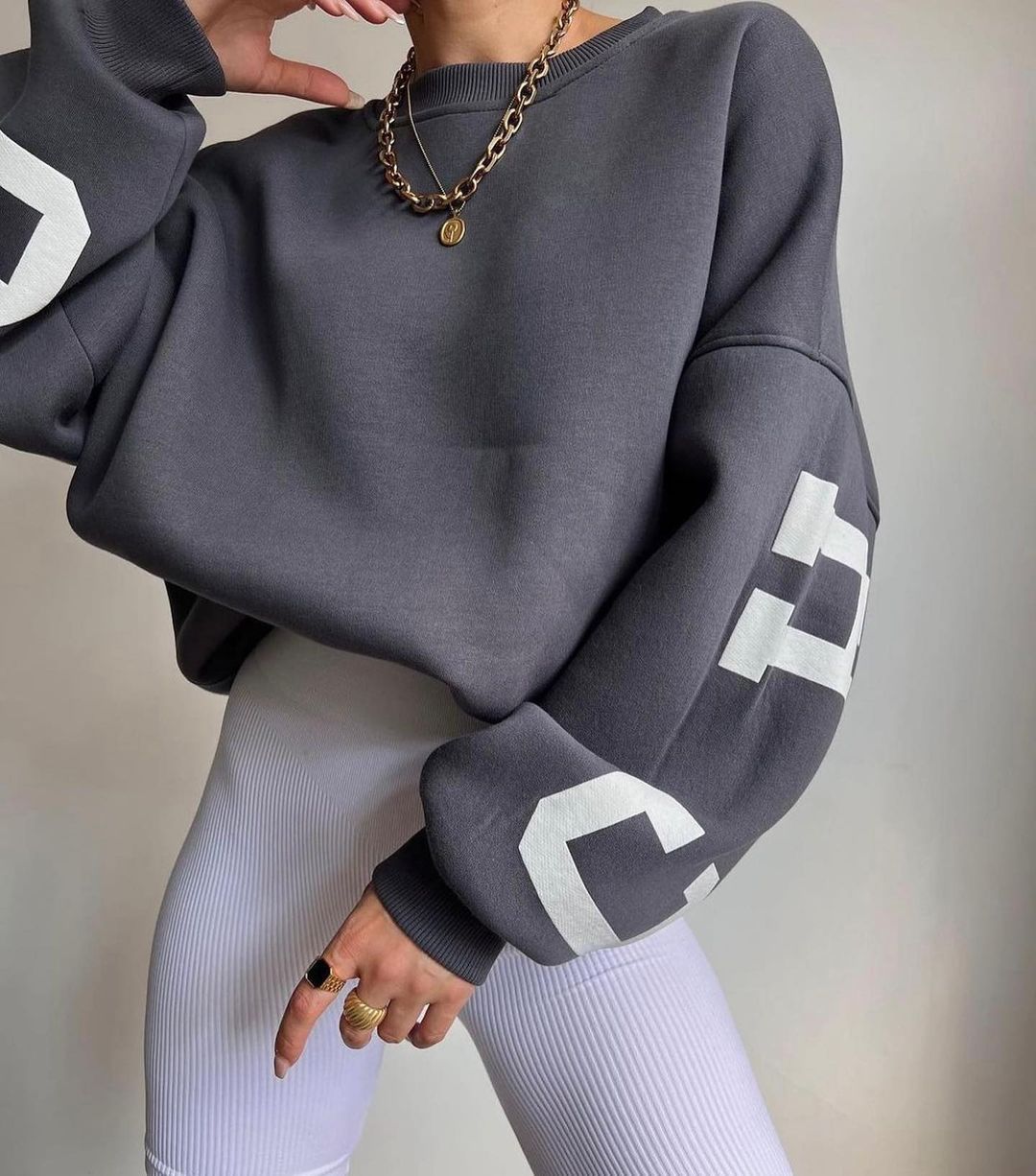 Casual Letters Print Sweatshirt Frauen